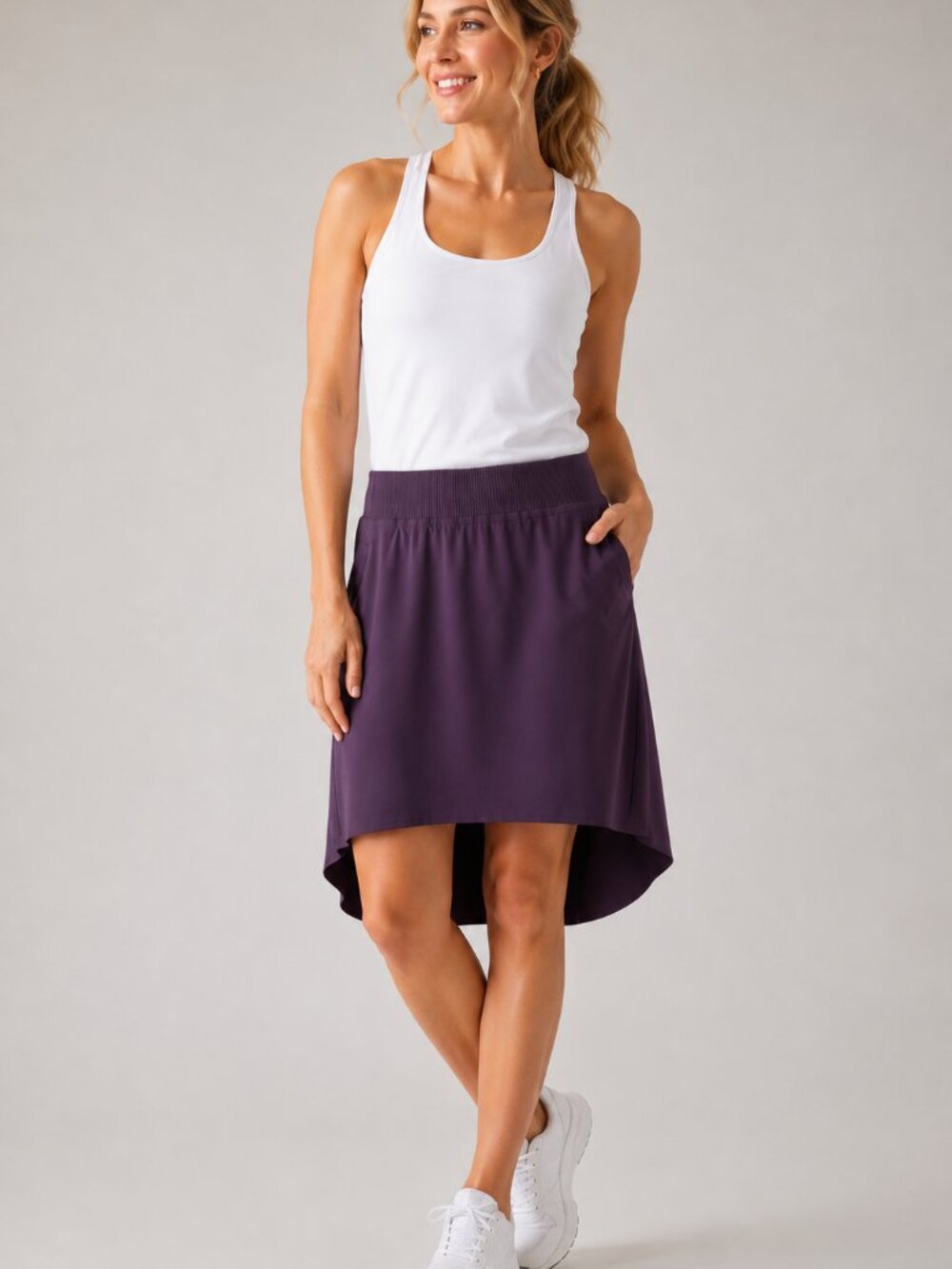 Athleta Cosmic Skirt Medium Purple High Low Travel Performance Pockets